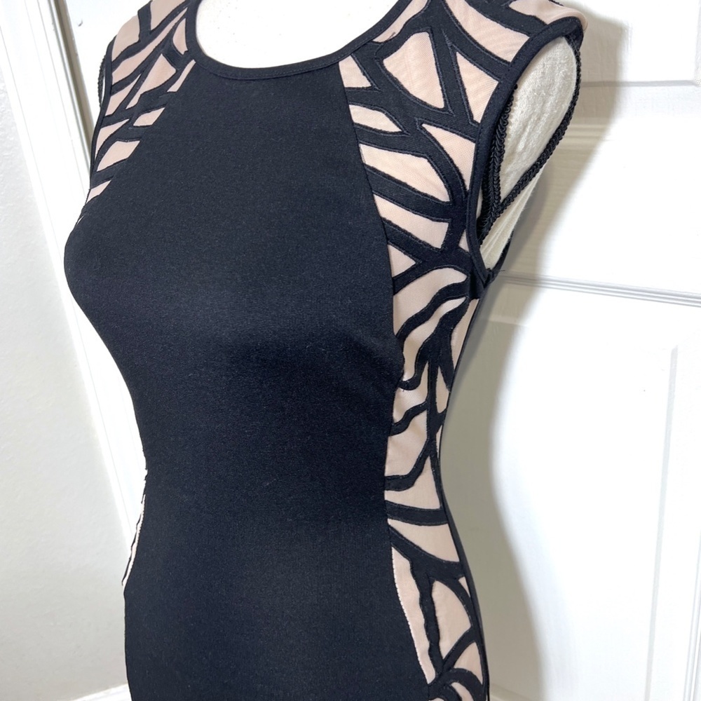 Lipsy London Black Womens Dress Size XS 2  Bodycon Party Holiday Sexy Nude Midi